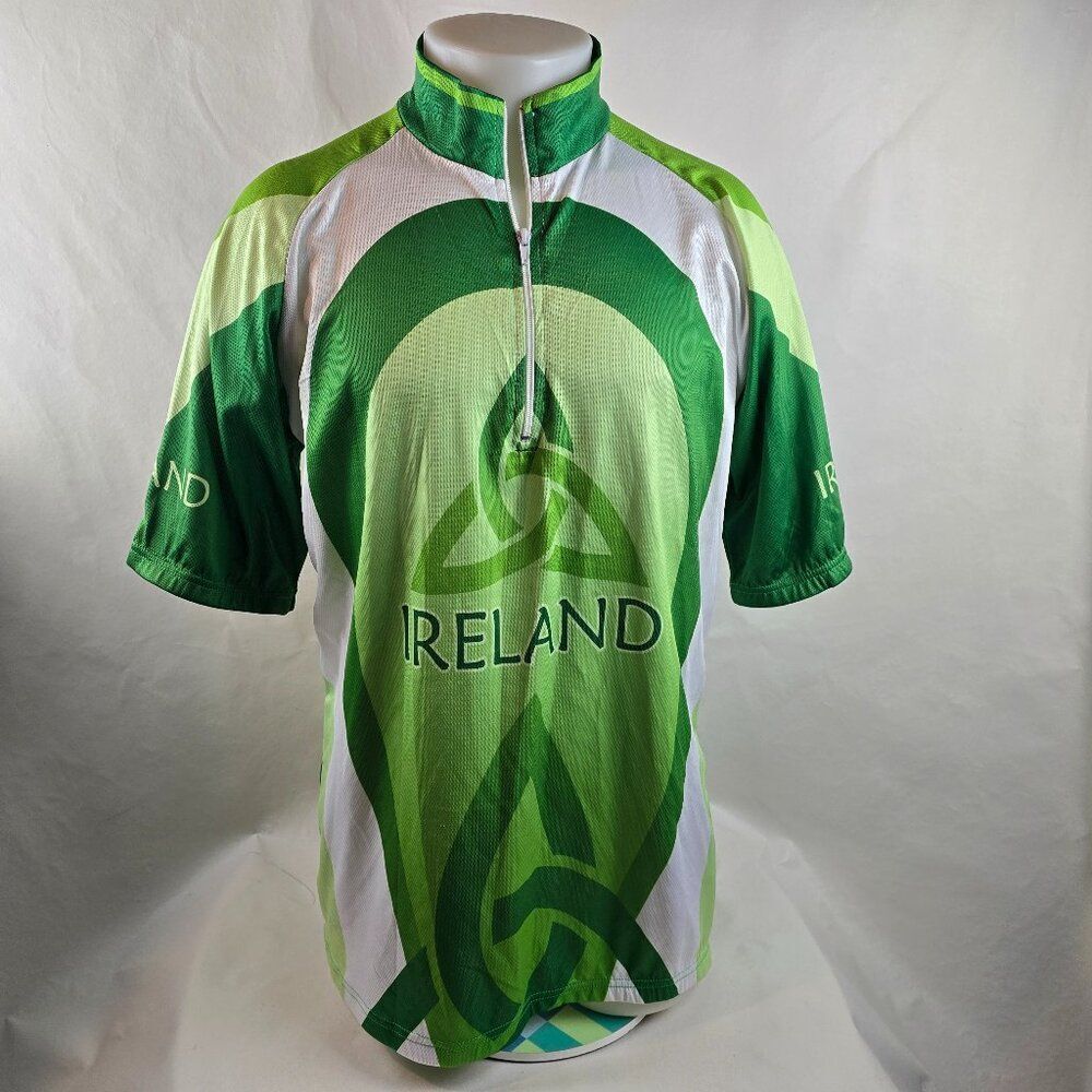 Ireland Cycling Jersey Mens XL Green White 1/4 Zip Dolmen Celtic Knot Biking